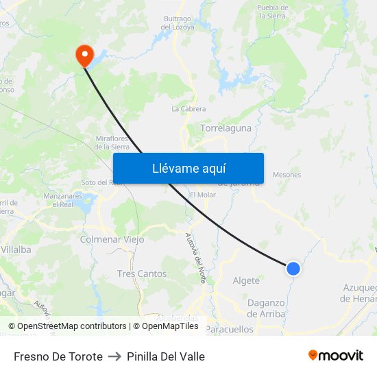 Fresno De Torote to Pinilla Del Valle map