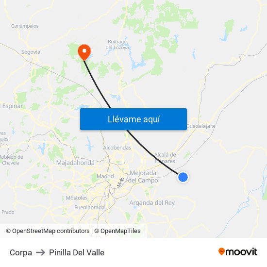 Corpa to Pinilla Del Valle map