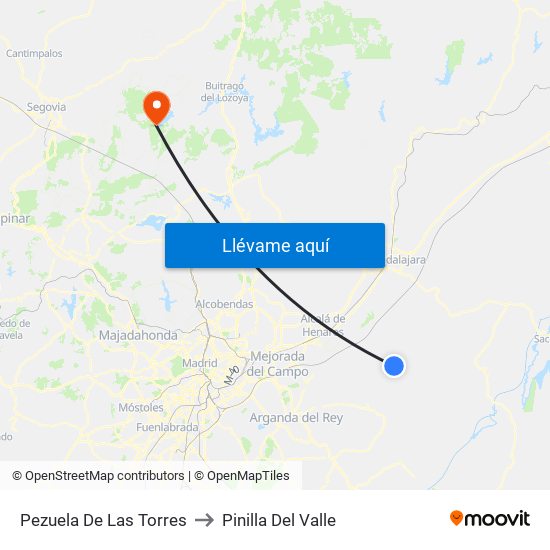 Pezuela De Las Torres to Pinilla Del Valle map