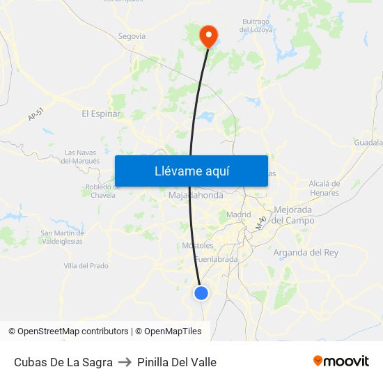 Cubas De La Sagra to Pinilla Del Valle map