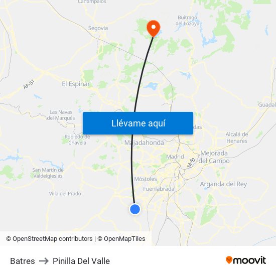 Batres to Pinilla Del Valle map