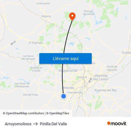 Arroyomolinos to Pinilla Del Valle map