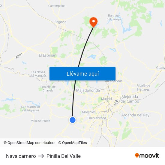 Navalcarnero to Pinilla Del Valle map