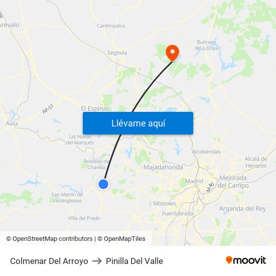 Colmenar Del Arroyo to Pinilla Del Valle map
