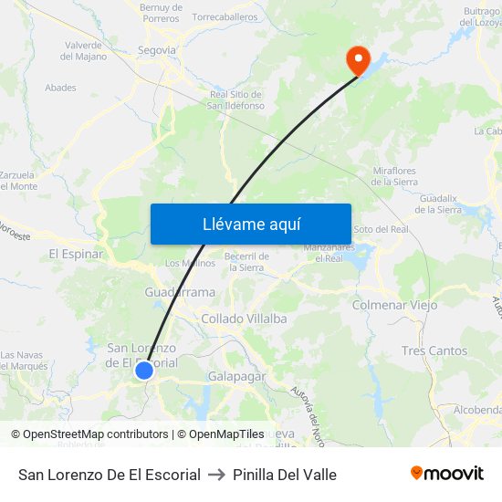 San Lorenzo De El Escorial to Pinilla Del Valle map
