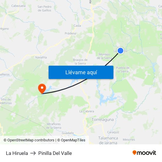 La Hiruela to Pinilla Del Valle map