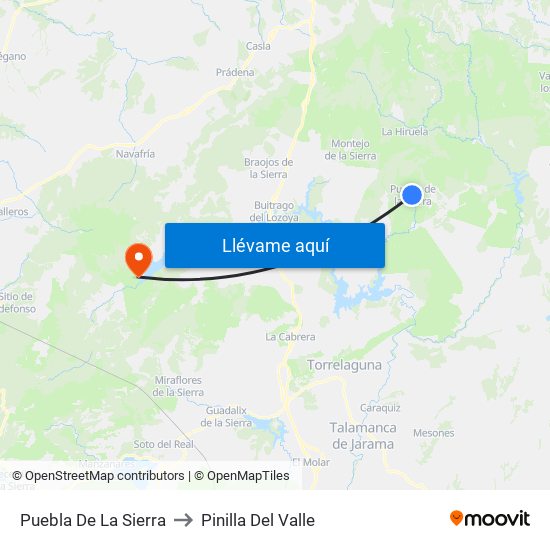 Puebla De La Sierra to Pinilla Del Valle map