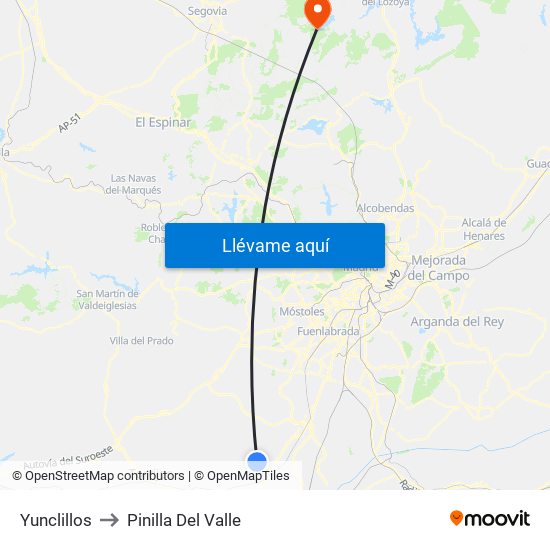 Yunclillos to Pinilla Del Valle map
