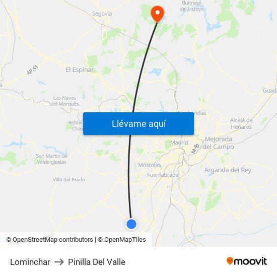 Lominchar to Pinilla Del Valle map