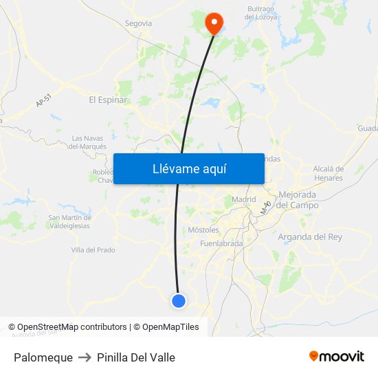 Palomeque to Pinilla Del Valle map