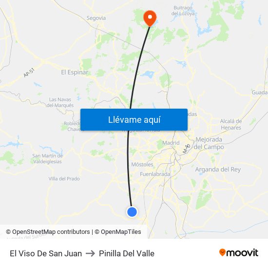 El Viso De San Juan to Pinilla Del Valle map
