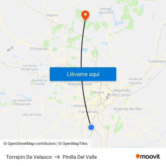 Torrejón De Velasco to Pinilla Del Valle map