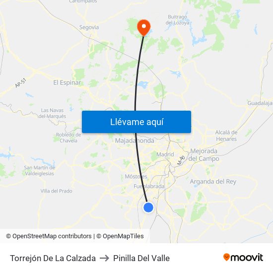 Torrejón De La Calzada to Pinilla Del Valle map