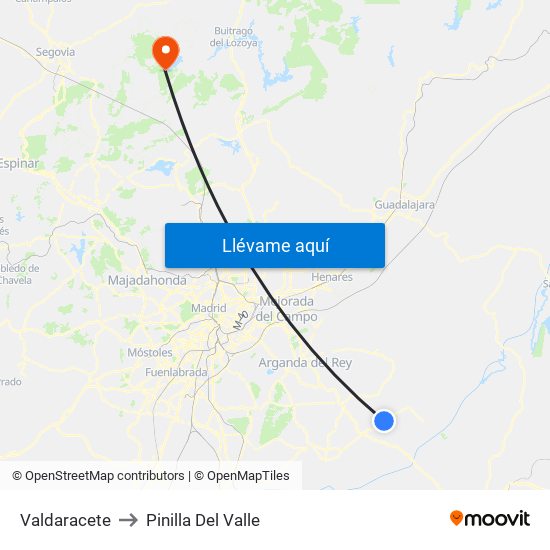 Valdaracete to Pinilla Del Valle map