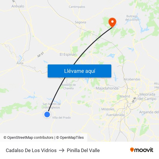 Cadalso De Los Vidrios to Pinilla Del Valle map