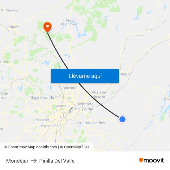 Mondéjar to Pinilla Del Valle map