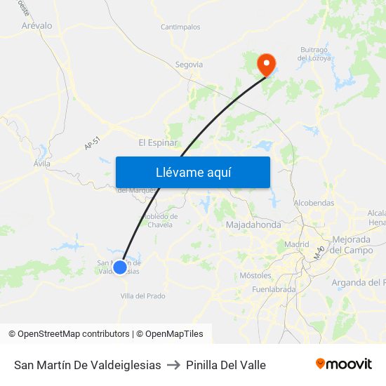 San Martín De Valdeiglesias to Pinilla Del Valle map