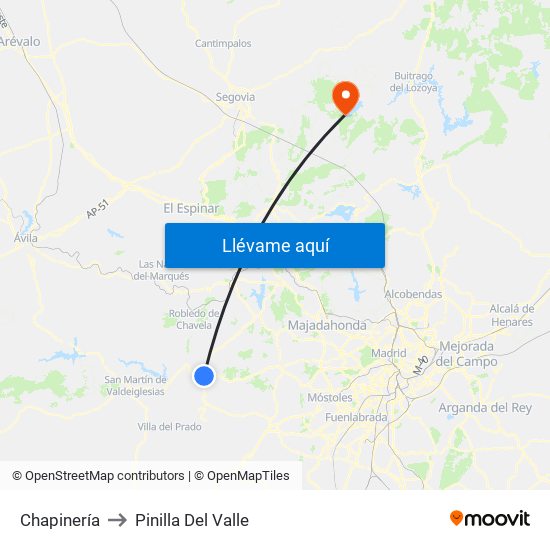 Chapinería to Pinilla Del Valle map