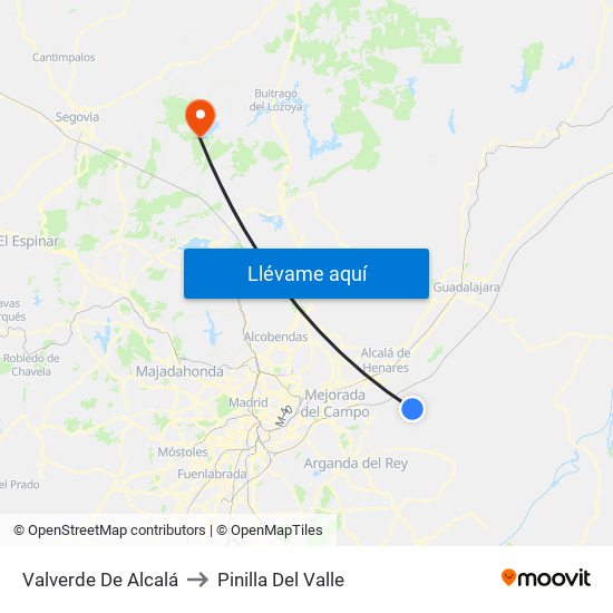 Valverde De Alcalá to Pinilla Del Valle map