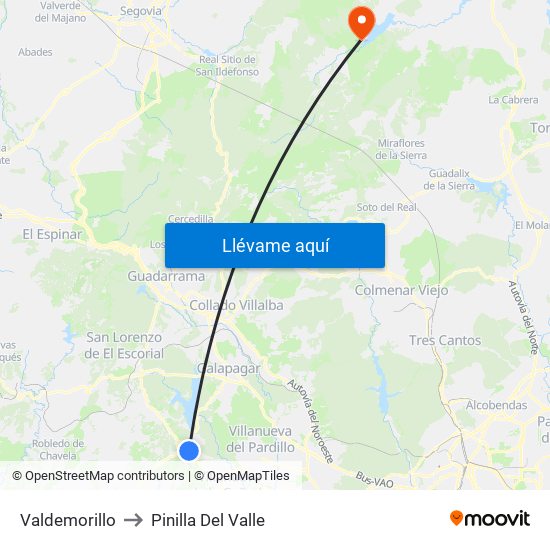 Valdemorillo to Pinilla Del Valle map