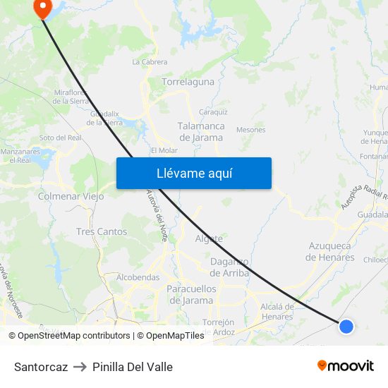 Santorcaz to Pinilla Del Valle map