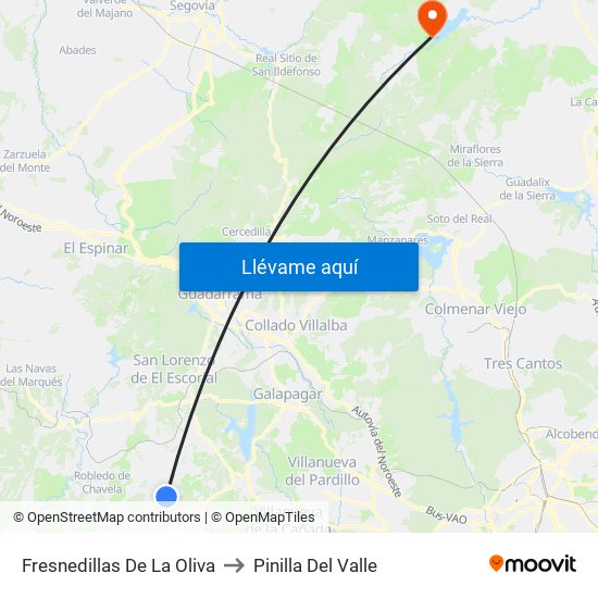 Fresnedillas De La Oliva to Pinilla Del Valle map