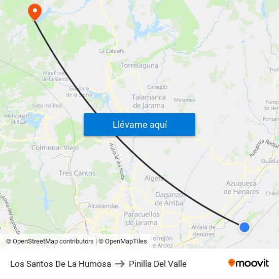 Los Santos De La Humosa to Pinilla Del Valle map