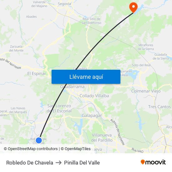Robledo De Chavela to Pinilla Del Valle map