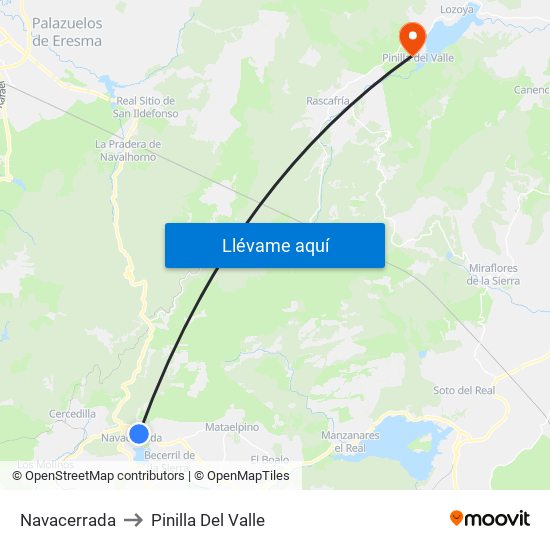 Navacerrada to Pinilla Del Valle map