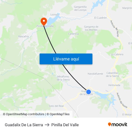 Guadalix De La Sierra to Pinilla Del Valle map