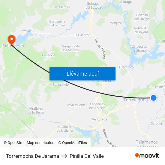 Torremocha De Jarama to Pinilla Del Valle map