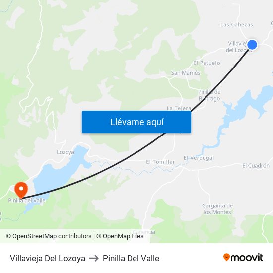 Villavieja Del Lozoya to Pinilla Del Valle map