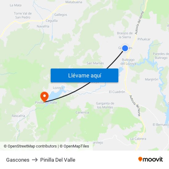 Gascones to Pinilla Del Valle map