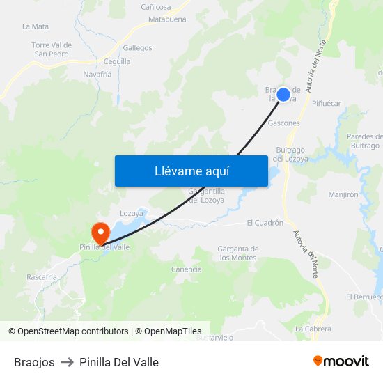 Braojos to Pinilla Del Valle map