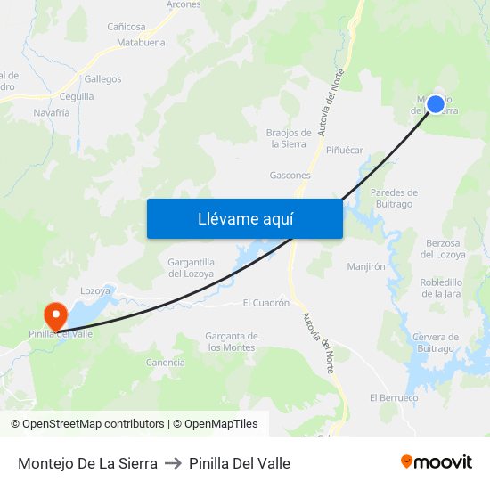 Montejo De La Sierra to Pinilla Del Valle map