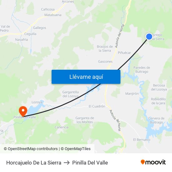 Horcajuelo De La Sierra to Pinilla Del Valle map