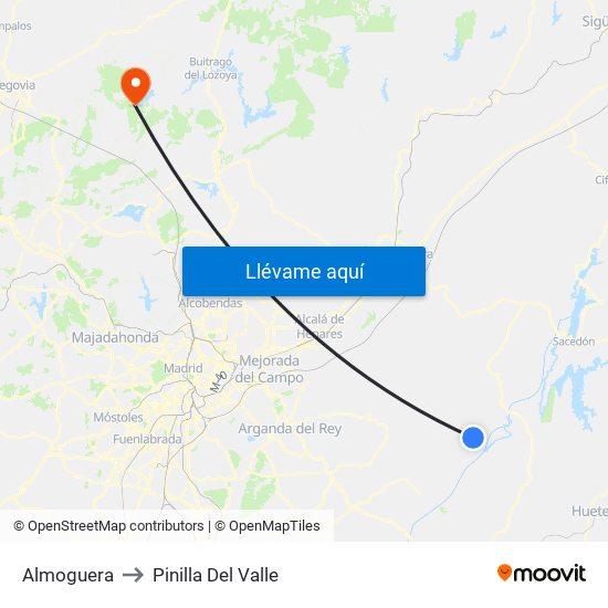 Almoguera to Pinilla Del Valle map