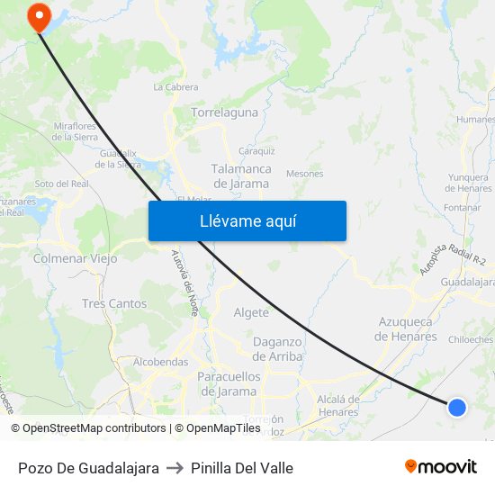 Pozo De Guadalajara to Pinilla Del Valle map