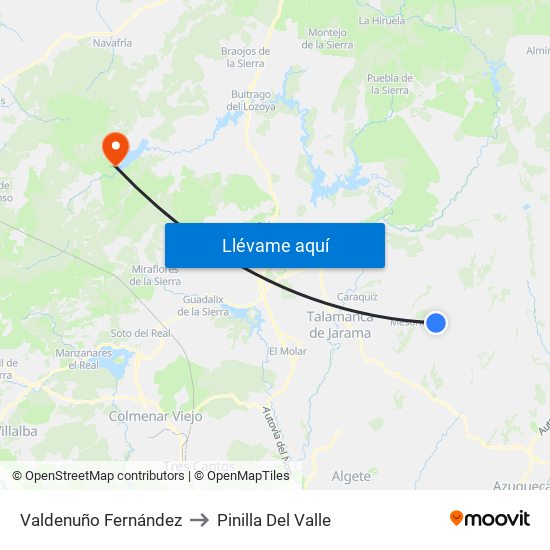 Valdenuño Fernández to Pinilla Del Valle map