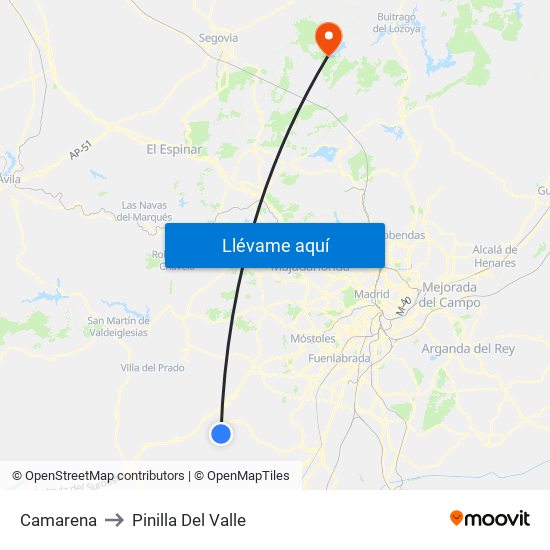 Camarena to Pinilla Del Valle map