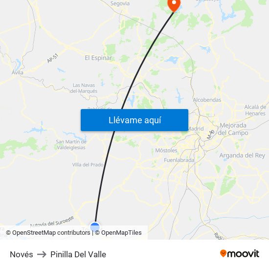 Novés to Pinilla Del Valle map