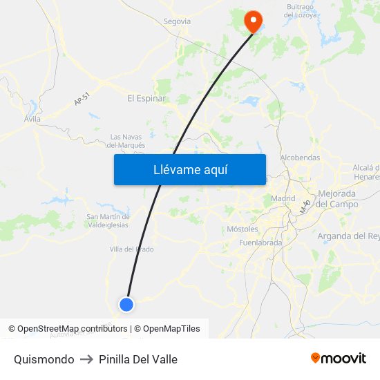 Quismondo to Pinilla Del Valle map