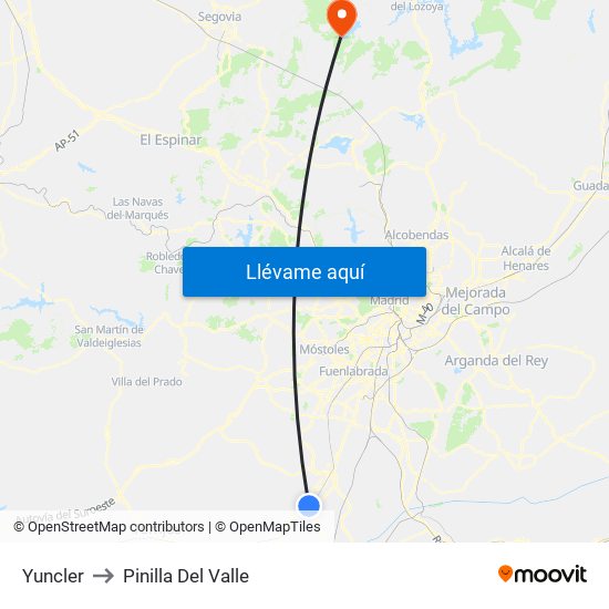 Yuncler to Pinilla Del Valle map