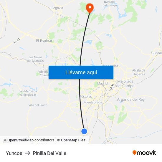 Yuncos to Pinilla Del Valle map