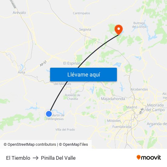 El Tiemblo to Pinilla Del Valle map