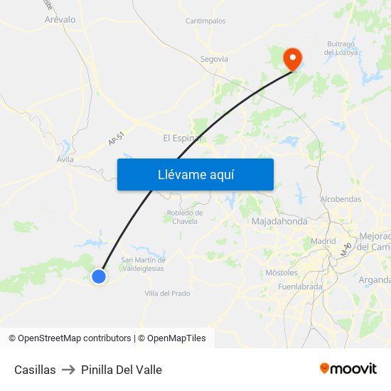 Casillas to Pinilla Del Valle map