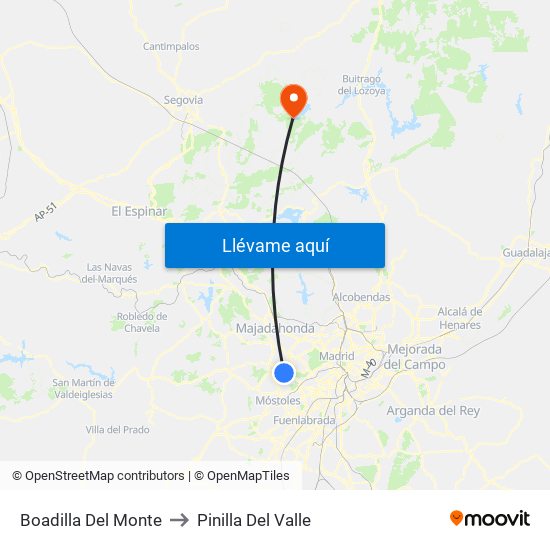 Boadilla Del Monte to Pinilla Del Valle map