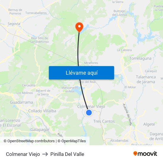 Colmenar Viejo to Pinilla Del Valle map