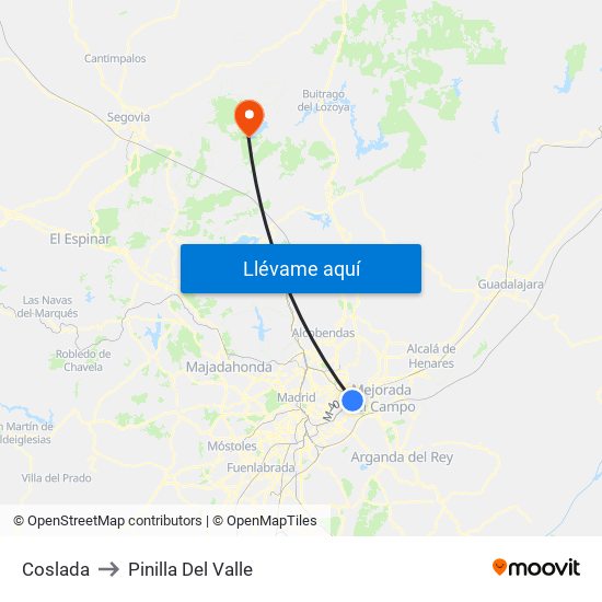 Coslada to Pinilla Del Valle map