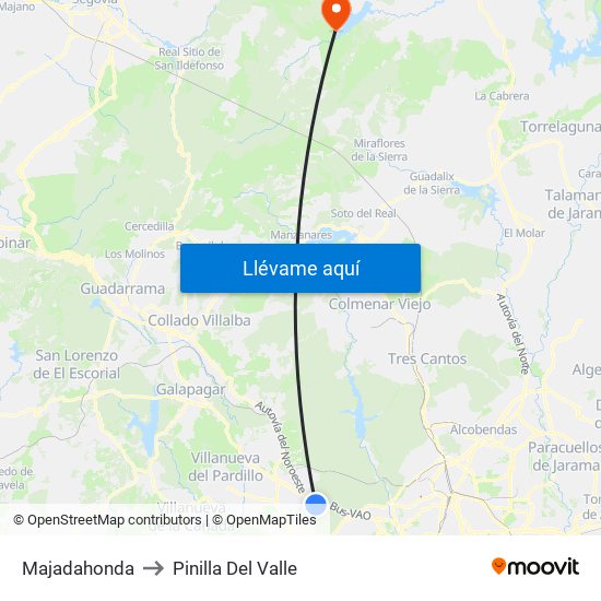 Majadahonda to Pinilla Del Valle map